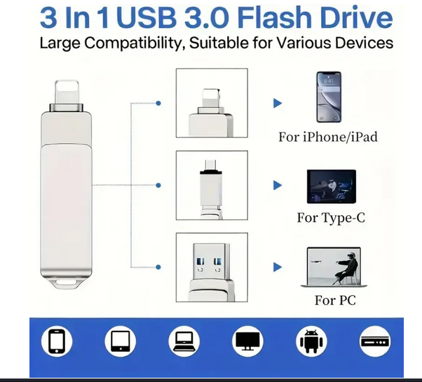 USB Flash Drive 3-in-1 8GB